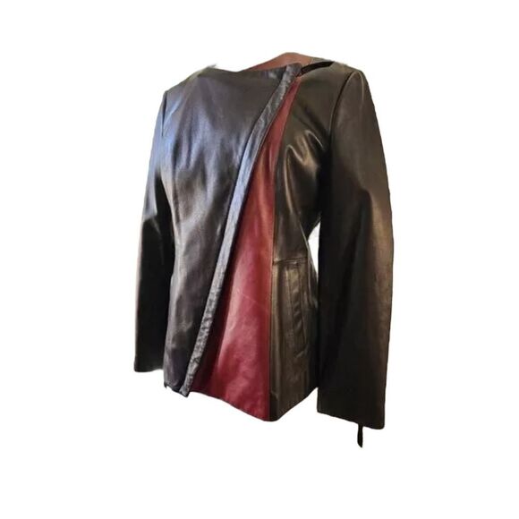 100% Lamb Skin Black/Dark Red Moto Jacket Size 2X - Picture 3 of 10